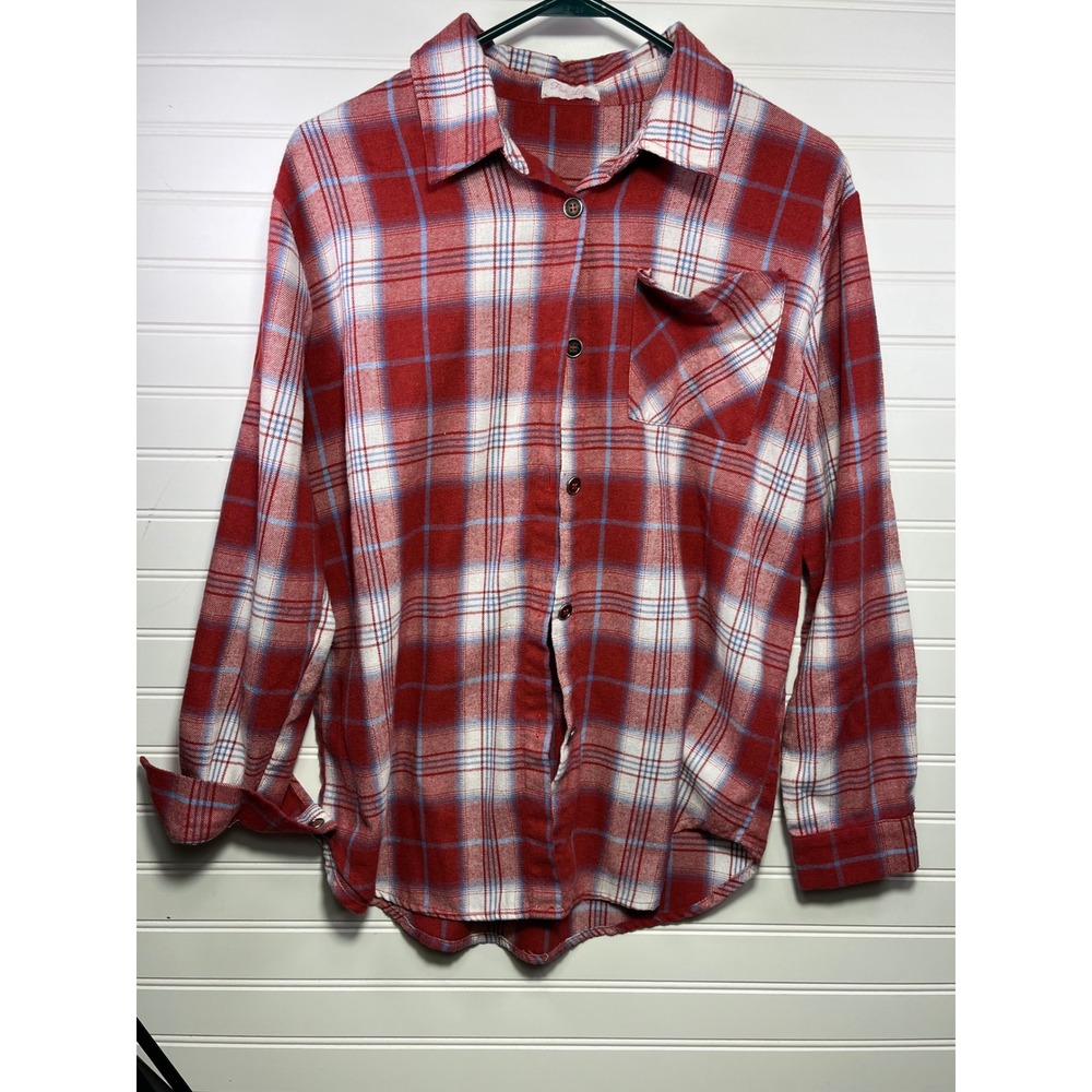 Pink Lily Red‎ Plaid Long Sleeve Button Up Shirt Women Size Small SEE PICTURES